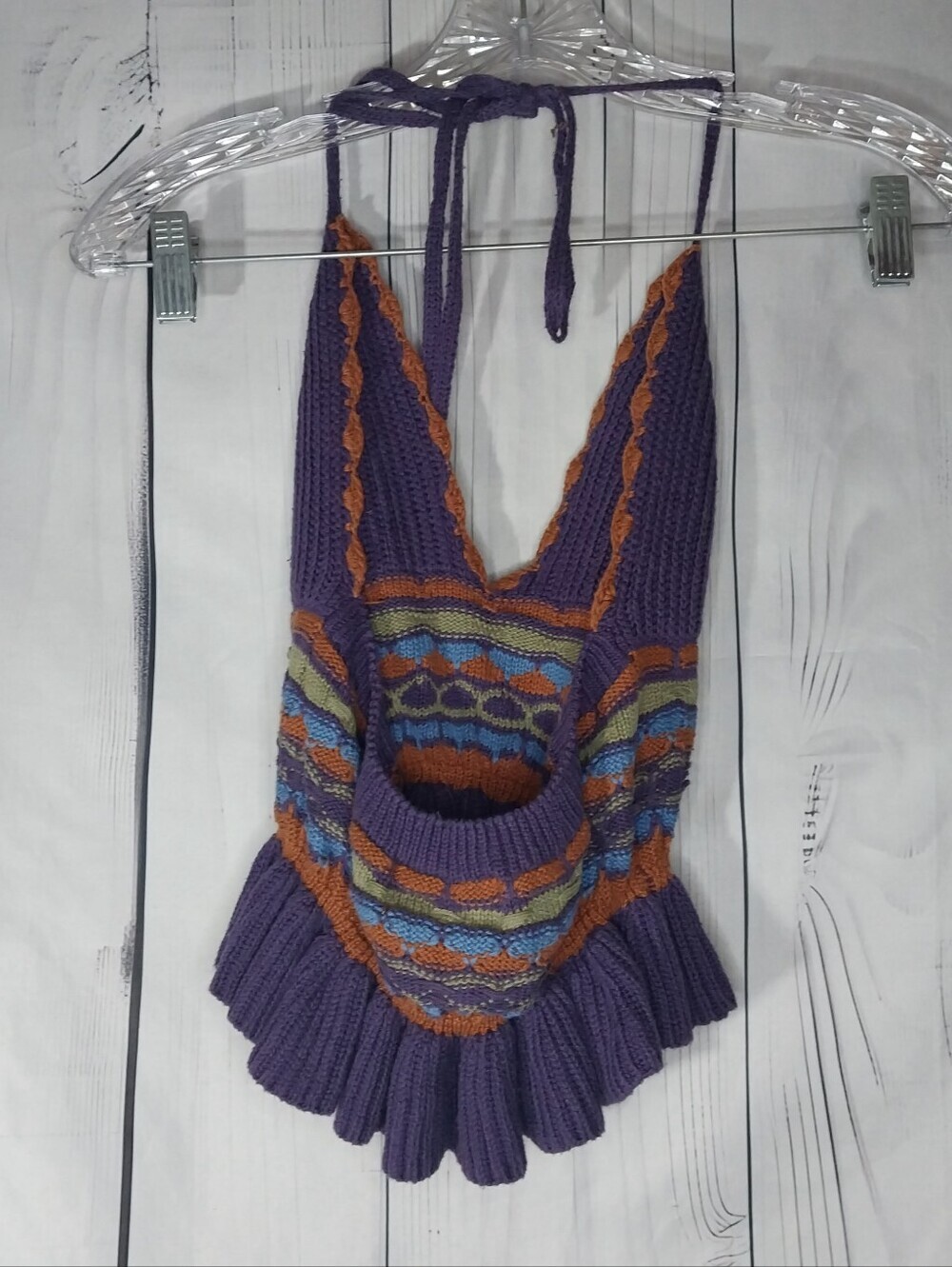 Cider Paisley Crochet Ruffle Hem Halter 90's Hippie Festival Rave Crop Top - Picture 6 of 9